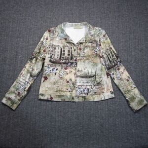 Vtg 90s Impulse California Shirt Jacket M Cream Wearable‎ Art Graphic Floral USA